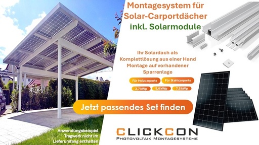 Montagesystem für Carportdach + 18 Solarmodule | 6 x 5,3 m | 5,6 kWp